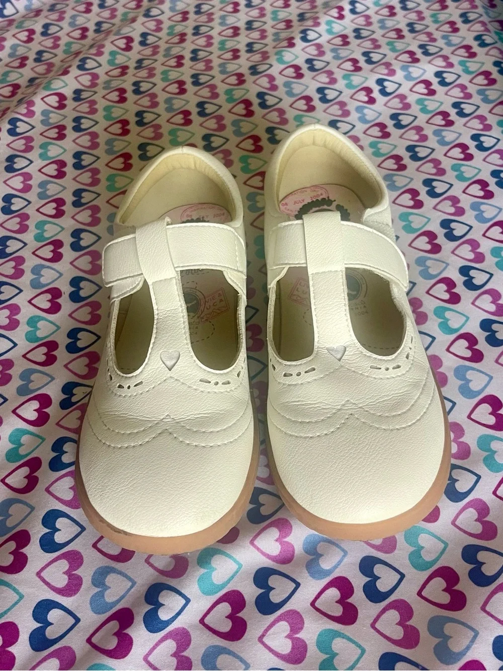 Livie & Luca Cream T‑Strap Heart Accent Dress Shoes